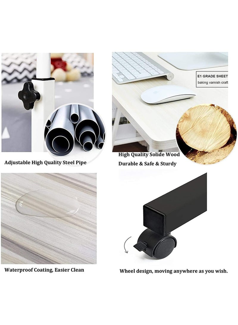 VUCATIN ﻿ 60  × 40 سم طاولة جانبية متنقلة للسرير والأريكة ، مكتب مكتب منزلي قابل للتعديل في الارتفاع ، مكتب دراسة الطلاب ، محطة عمل متنقلة للمساحة الصغيرة (لون الخشب) - Image 4